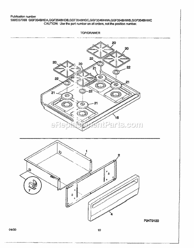 Frigidaire GGF354BHWB Gibson/Gas Range Top / Drawer Diagram