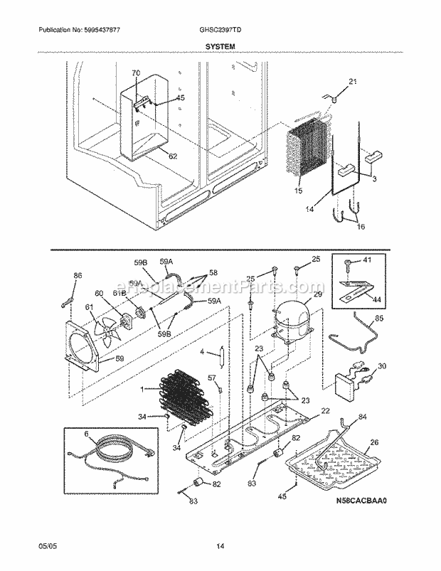 Frigidaire GHSC239TDB5 Side-By-Side Refrigerator System Diagram