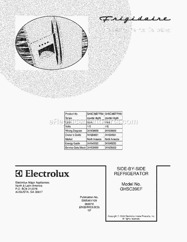 Frigidaire GHSC39EFPB0 Side-By-Side Refrigerator Page C Diagram