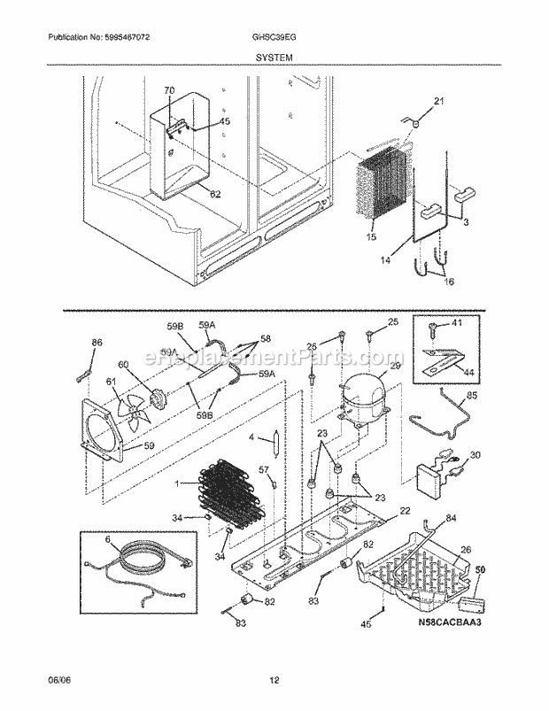 Frigidaire GHSC39EGPB0 Side-By-Side Refrigerator System Diagram