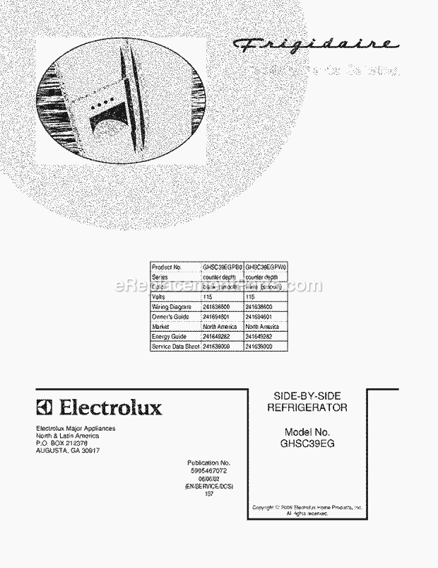 Frigidaire GHSC39EGPB0 Side-By-Side Refrigerator Page C Diagram