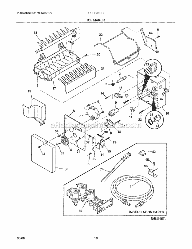 Frigidaire GHSC39EGPB0 Side-By-Side Refrigerator Ice Maker Diagram