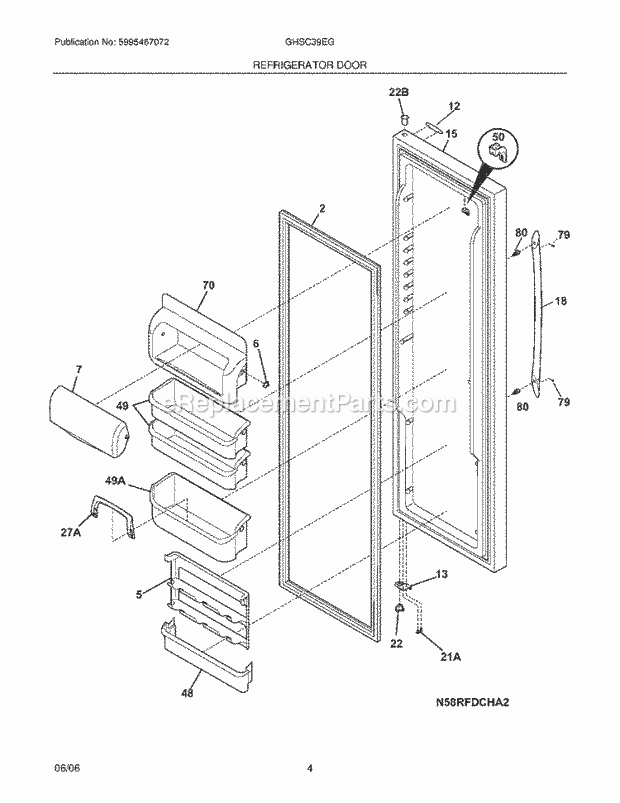 Frigidaire GHSC39EGPB0 Side-By-Side Refrigerator Refrigerator Door Diagram