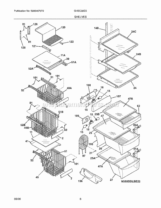 Frigidaire GHSC39EGPB0 Side-By-Side Refrigerator Shelves Diagram