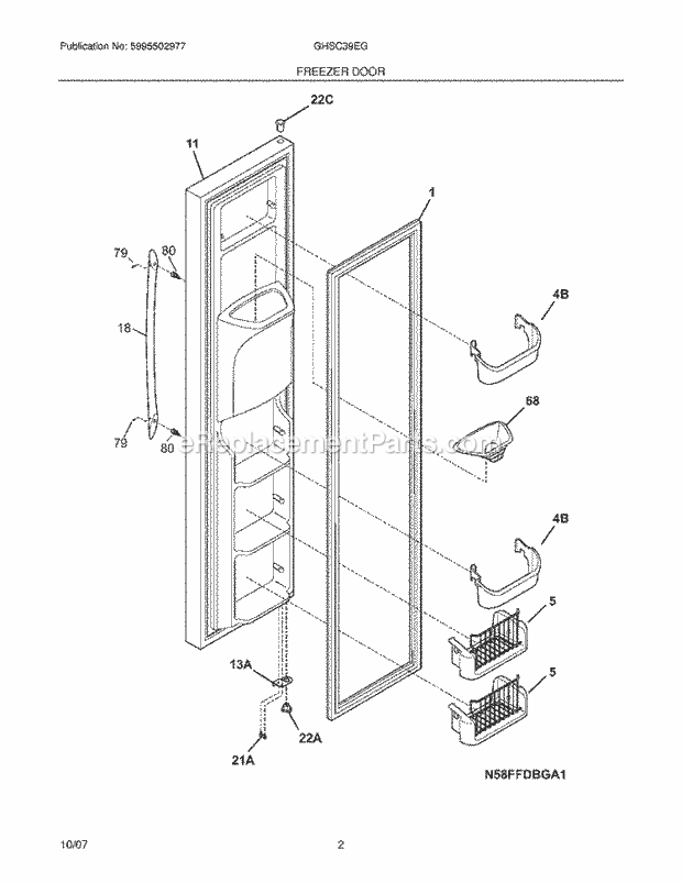 Frigidaire GHSC39EGPB1 Side-By-Side Refrigerator Freezer Door Diagram