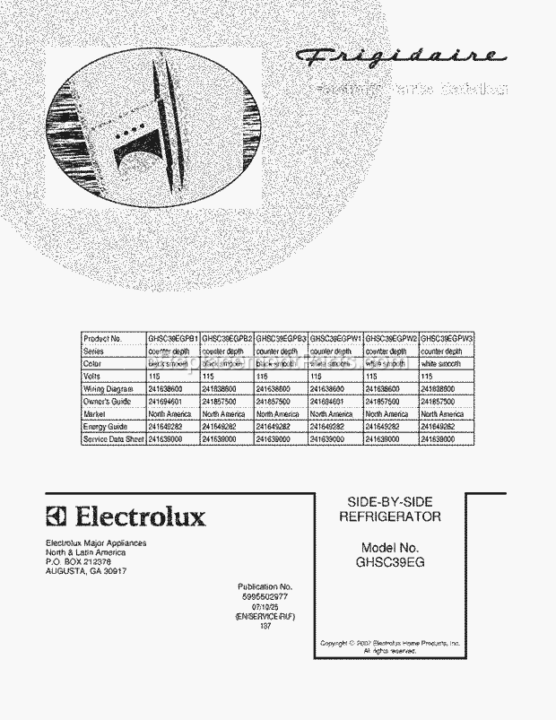 Frigidaire GHSC39EGPB3 Side-By-Side Refrigerator Page C Diagram