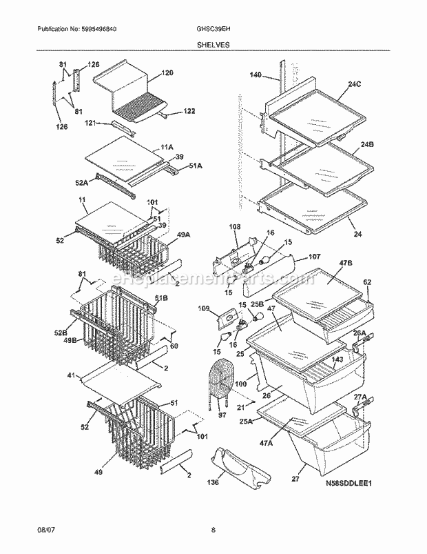 Frigidaire GHSC39EHPB2 Side-By-Side Frigidaire/Refrigerator Shelves Diagram