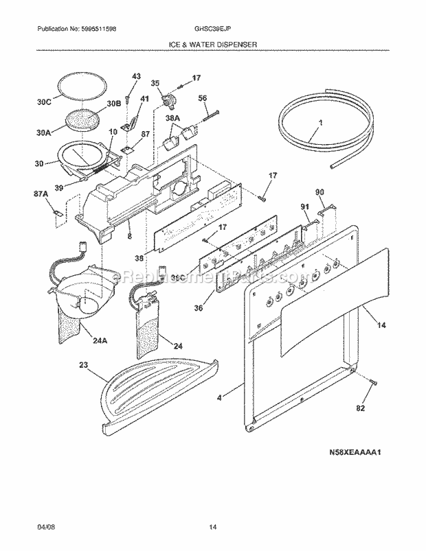 Frigidaire GHSC39EJPB0 Side-By-Side Refrigerator Ice & Water Dispenser Diagram