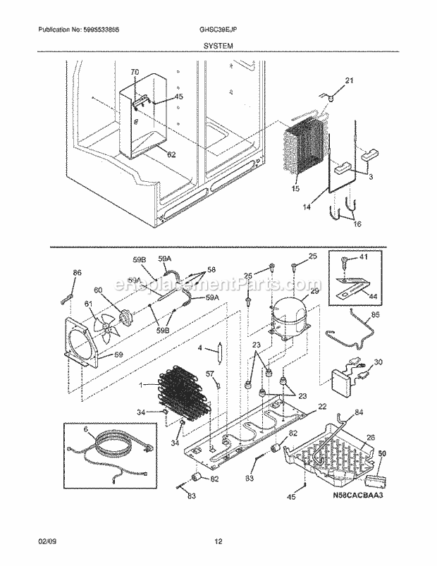 Frigidaire GHSC39EJPB3 Refrigerator System Diagram