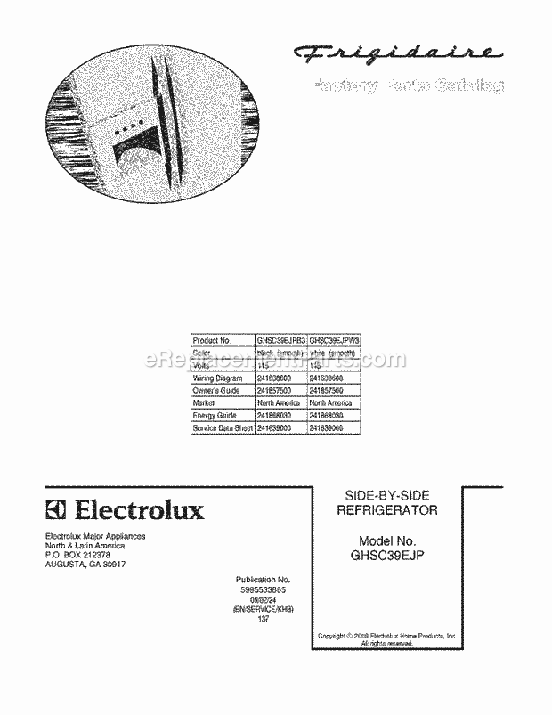 Frigidaire GHSC39EJPB3 Refrigerator Page C Diagram