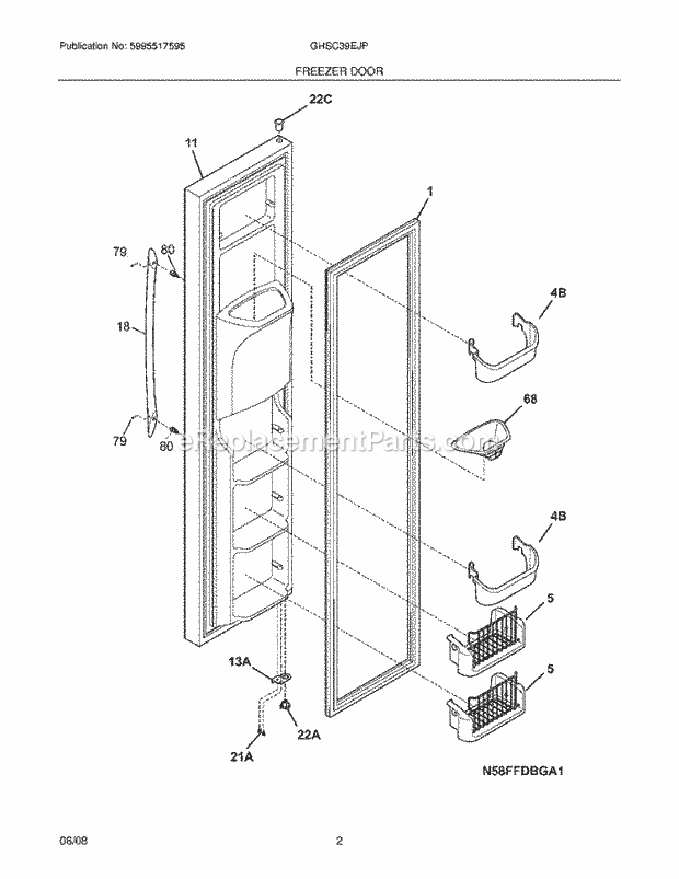 Frigidaire GHSC39EJPW1 Refrigerator Freezer Door Diagram