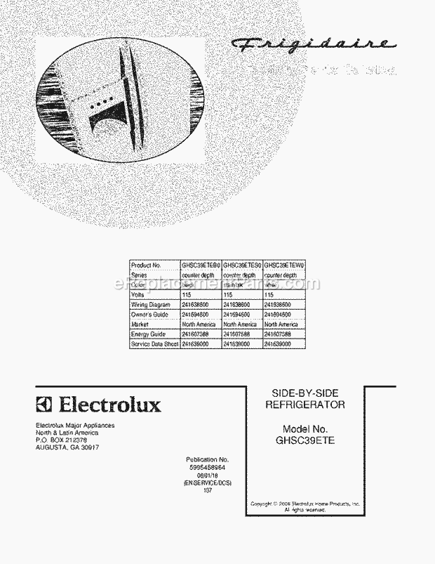 Frigidaire GHSC39ETEB0 Side-By-Side Refrigerator Page C Diagram