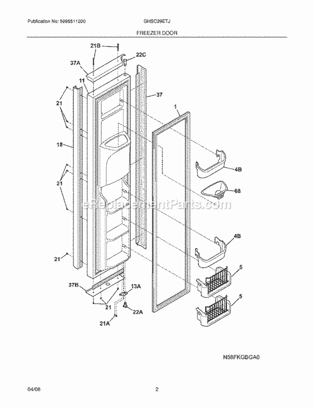 Frigidaire GHSC39ETJS0 Side-By-Side Refrigerator Freezer Door Diagram