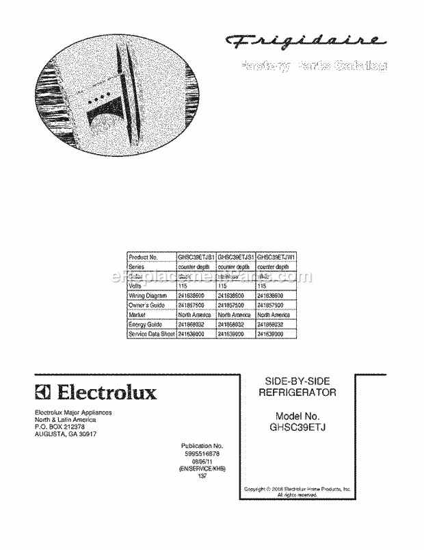 Frigidaire GHSC39ETJW1 Refrigerator Page C Diagram
