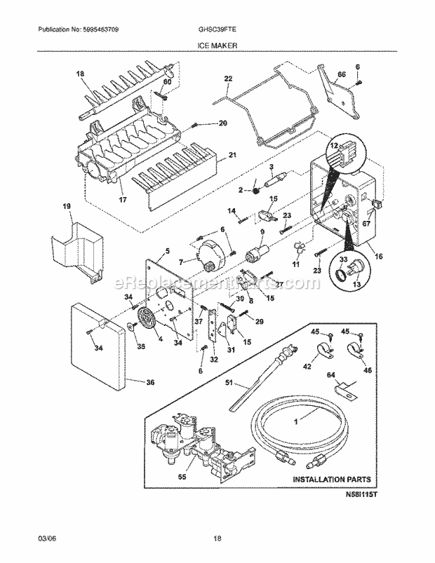 Frigidaire GHSC39FTEW0 Side-By-Side Refrigerator Ice Maker Diagram