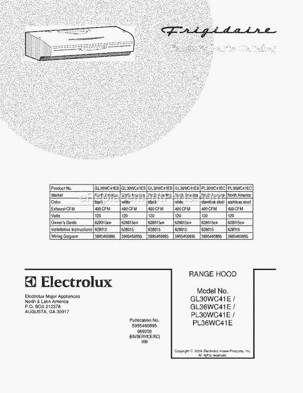 Frigidaire GL36WC41EB Range Hood Page B Diagram