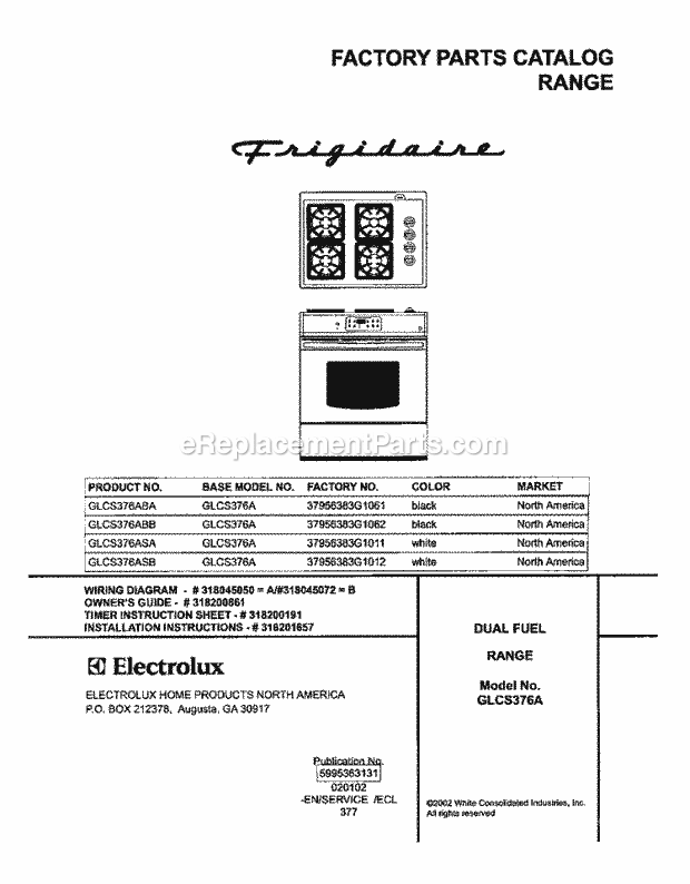 Frigidaire GLCS376ABB Slide-In, Electric Gas Combo Dual Fuel Range Page D Diagram
