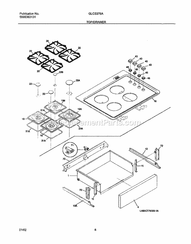 Frigidaire GLCS376ABB Slide-In, Electric Gas Combo Dual Fuel Range Top / Drawer Diagram