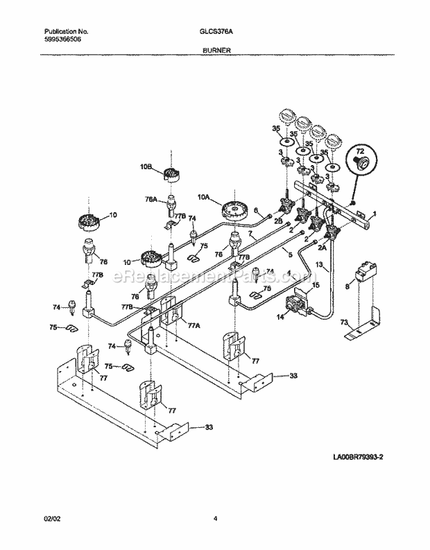 Frigidaire GLCS376ASC Slide-In, Electric Gas Combo Dual Fuel Range Burner Diagram