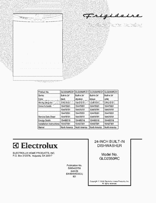 Frigidaire GLD2350RCB1 Dishwasher Page B Diagram