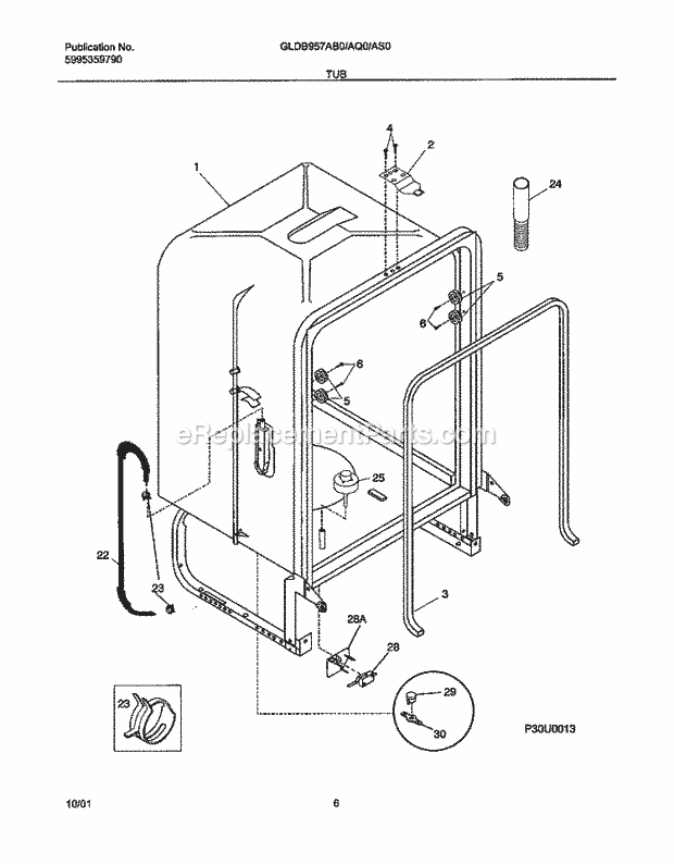 Frigidaire GLDB957AB0 Dishwasher Tub Diagram