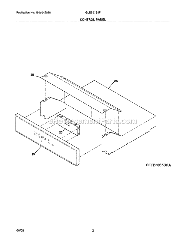 Frigidaire GLEB27S9FBE Range Control Panel Diagram