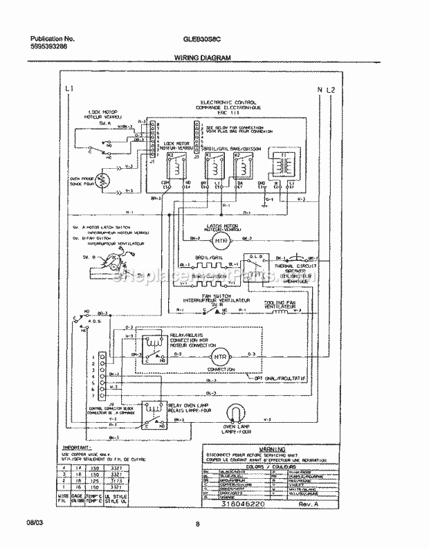 Frigidaire GLEB30S8CQB Built-In, Electric Electric Oven Page E Diagram