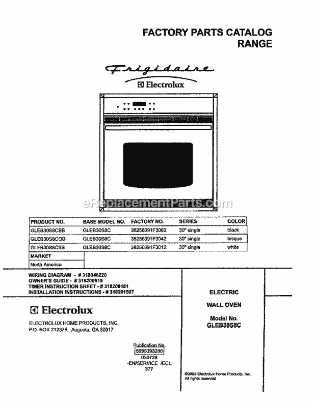 Frigidaire GLEB30S8CSB Built-In, Electric Electric Oven Page C Diagram