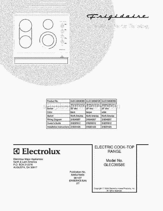 Frigidaire GLEC30S8EBB Electric Cooktop Page B Diagram