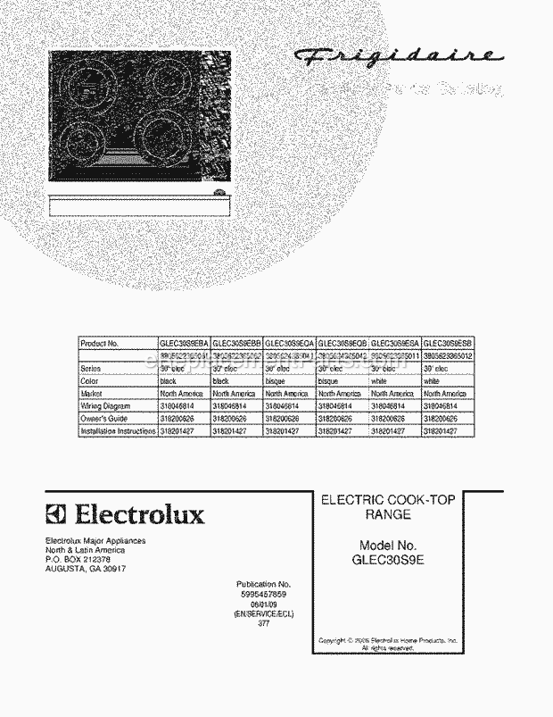 Frigidaire GLEC30S9ESA Electric Electric Cooktop Page B Diagram