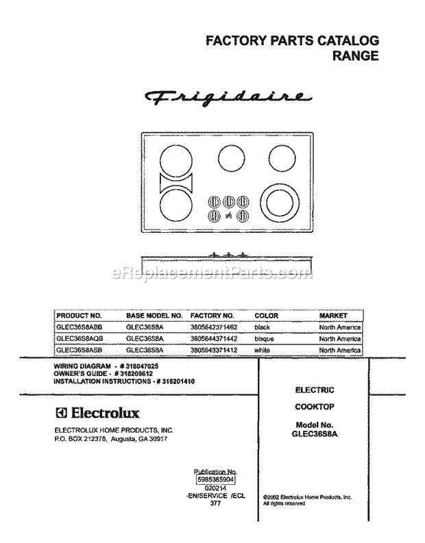 Frigidaire GLEC36S8AQB Electric Cooktop Page B Diagram