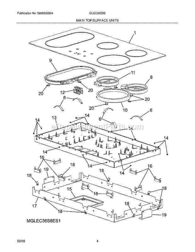 Frigidaire GLEC36S8EB1 Range Maintop Diagram