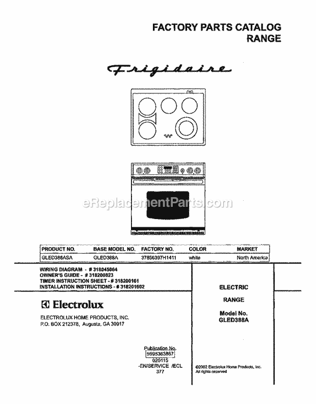 Frigidaire GLED388ASA Drop-In, Electric Electric Range Page D Diagram