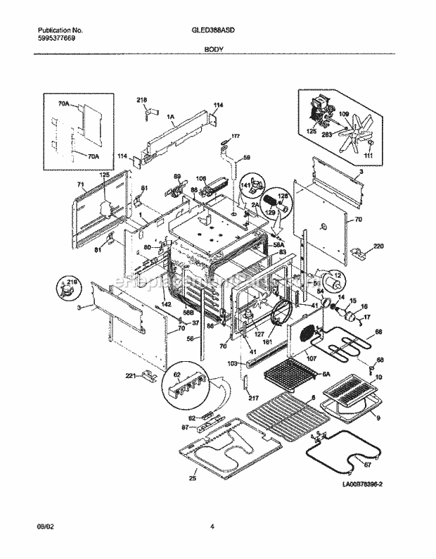 Frigidaire GLED388ASD Drop-In, Electric Electric Range Body Diagram