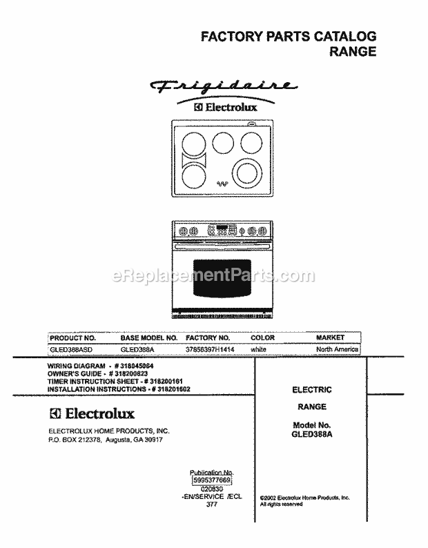 Frigidaire GLED388ASD Drop-In, Electric Electric Range Page C Diagram