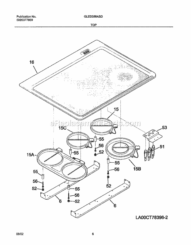 Frigidaire GLED388ASD Drop-In, Electric Electric Range Maintop Diagram