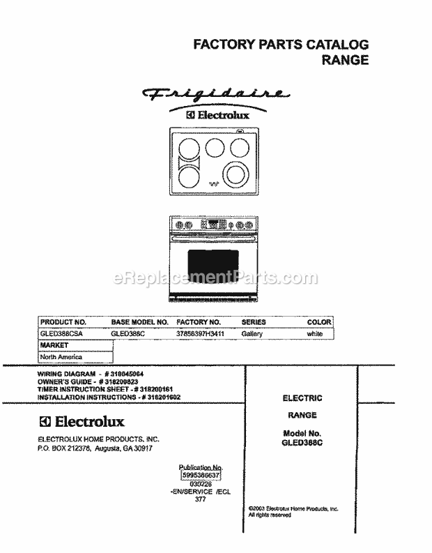 Frigidaire GLED388CSA Drop-In, Electric Electric Range Page C Diagram