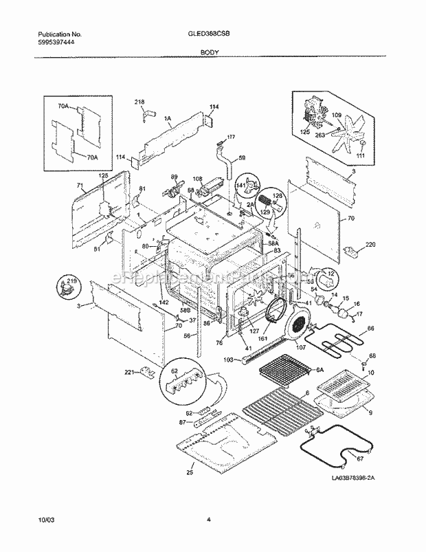 Frigidaire GLED388CSB Drop-In, Electric Electric Range Body Diagram