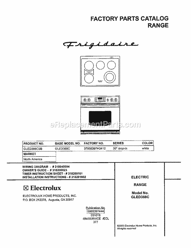 Frigidaire GLED388CSB Drop-In, Electric Electric Range Page C Diagram