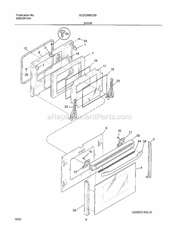 Frigidaire GLED388CSB Drop-In, Electric Electric Range Door Diagram