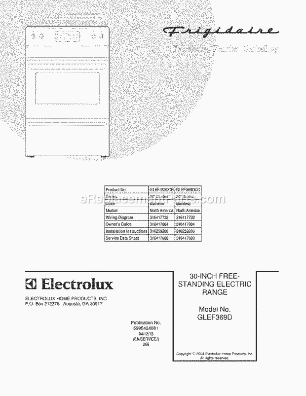 Frigidaire GLEF369DCB Freestanding, Electric Electric Range Page C Diagram