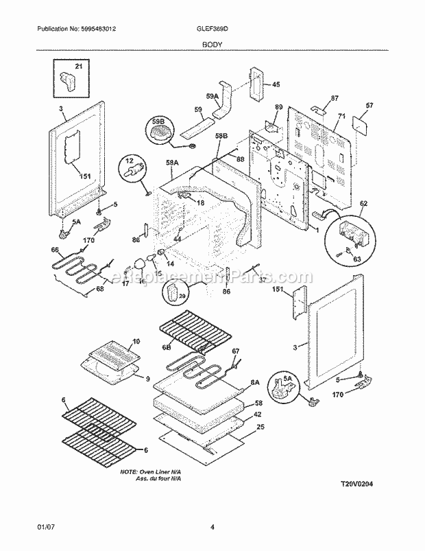 Frigidaire GLEF369DSJ Freestanding, Electric Electric Range Body Diagram