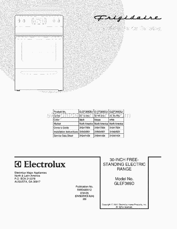 Frigidaire GLEF369DSJ Freestanding, Electric Electric Range Page C Diagram