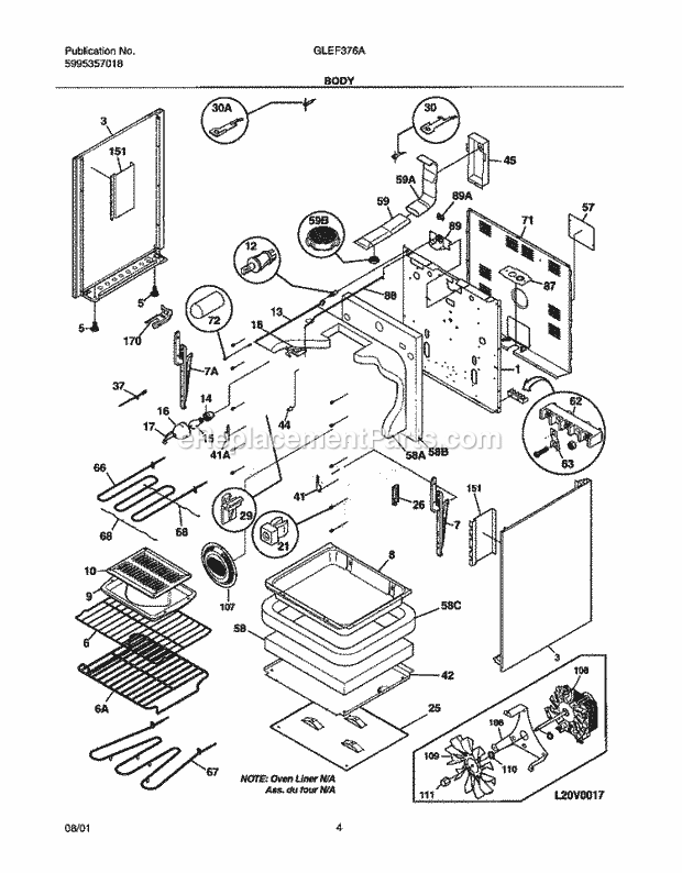 Frigidaire GLEF376AQA Freestanding, Electric Electric Range Body Diagram