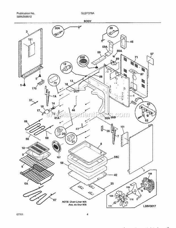 Frigidaire GLEF378ABA Freestanding, Electric Electric Range Body Diagram