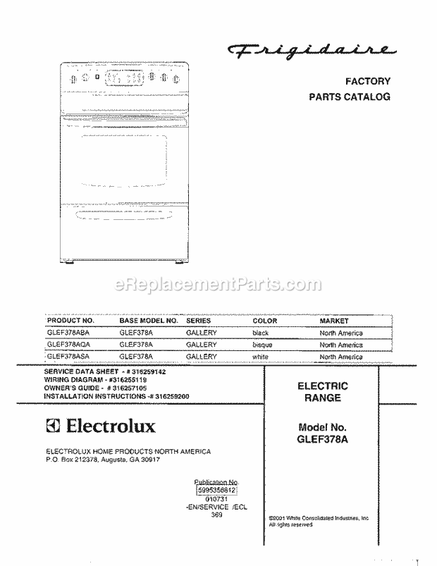 Frigidaire GLEF378ABA Freestanding, Electric Electric Range Page C Diagram