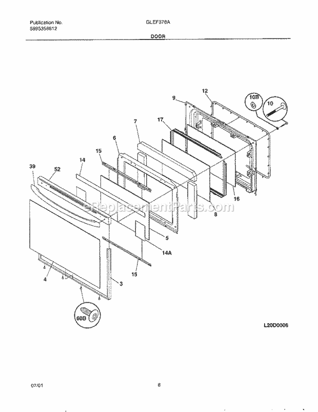 Frigidaire GLEF378ABA Freestanding, Electric Electric Range Door Diagram