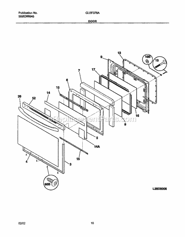 Frigidaire GLEF378AQE Freestanding, Electric Electric Range Door Diagram