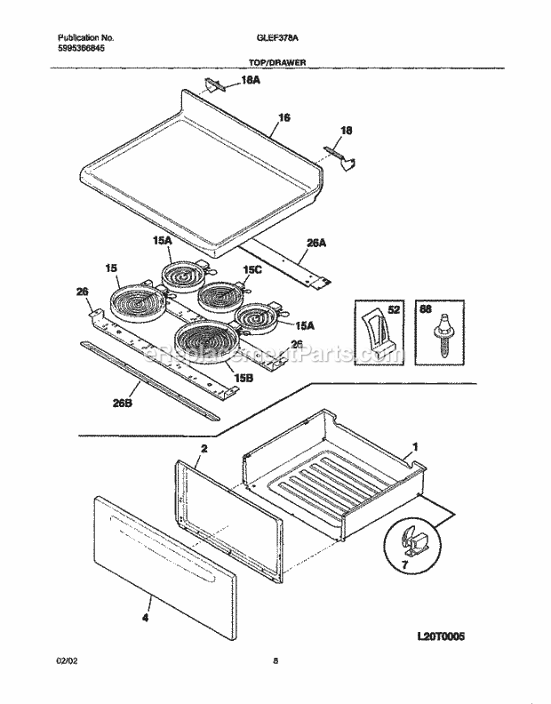 Frigidaire GLEF378AQE Freestanding, Electric Electric Range Top / Drawer Diagram