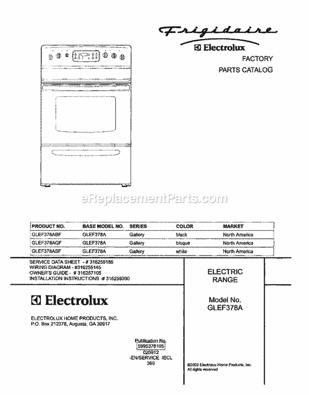 Frigidaire GLEF378AQF Freestanding, Electric Electric Range Page C Diagram